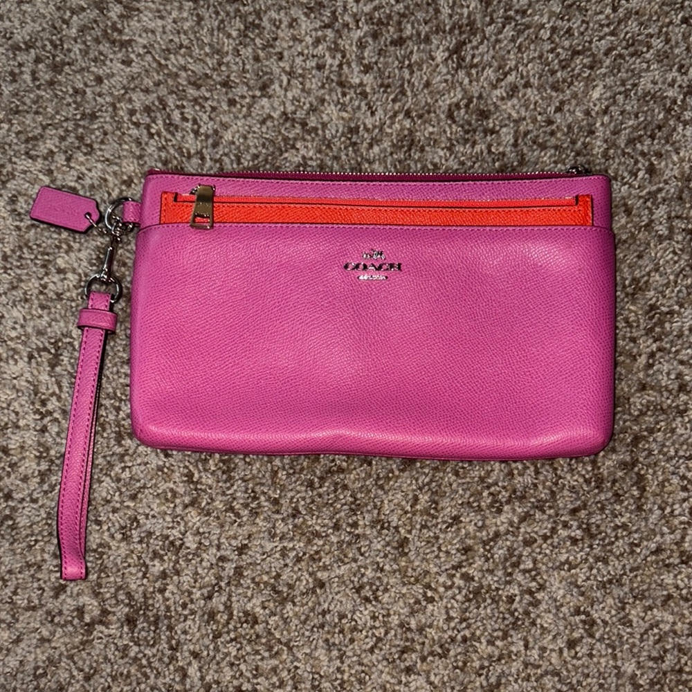 Coach Vibrant Pink and Orange Leather Wristlet
